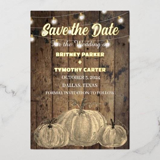 Pumpkin Wood Boho Rustic Foto QR Code Wedding Folieneinladung (Vorderseite)