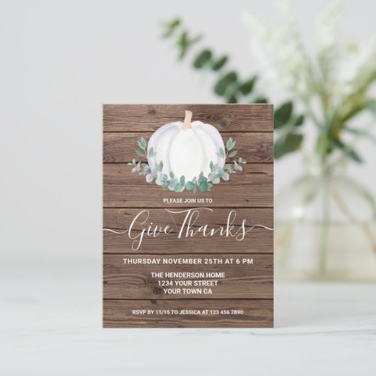 Pumpkin Wood Erntedank Postcard Einladung (Stehend Vorderseite)