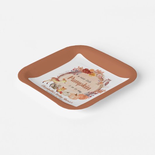 Pumpkin Woodland Animals Terracotta Kinderdusche Pappteller (Gewinkelt)