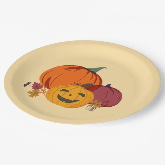 Pumpkin zu reden über Papier Teller (Schrägansicht)