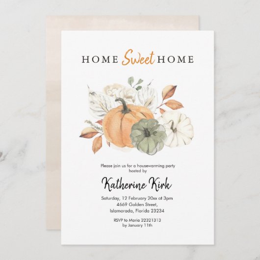 Pumpkin Zuhause Sweet Zuhause Housewarming Party Einladung (Vorne/Hinten)