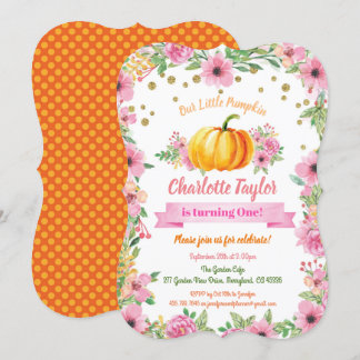 Pumpkin zum ersten Geburtstag Einladungs-Mädchen Einladung