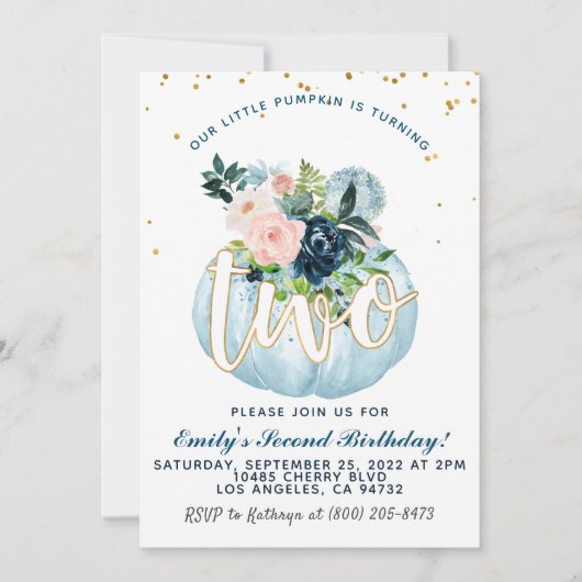 Pumpkin zweite Geburtstagseinladung Einladung (Vorderseite)