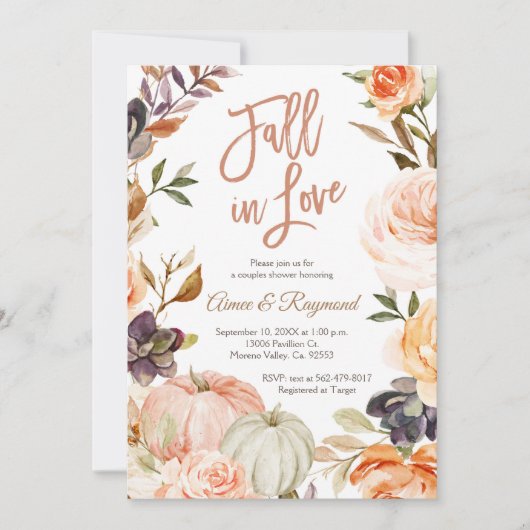 Pumpkindusche fällt in Liebe Brautparty Einladung (Vorderseite)