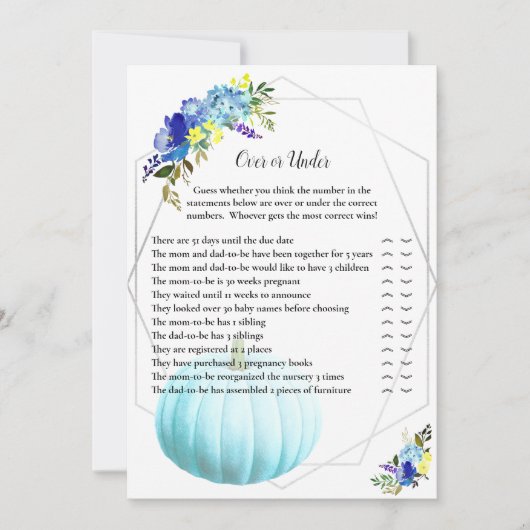 Pumpkindusche oben oder darunter | Blau Einladung (Vorderseite)