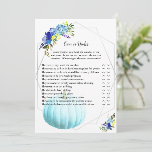 Pumpkindusche oben oder darunter | Blau Einladung (Stehend Vorderseite)