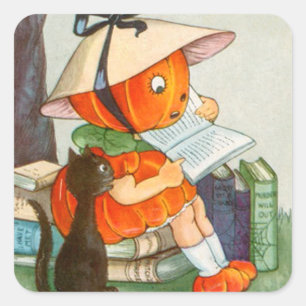 Pumpkinhead Black Cat Kürbislaterne Pumpkin Quadratischer Aufkleber