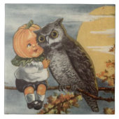 Pumpkinhead Owl Full Moon Tree Pumpkin Fliese (Vorderseite)