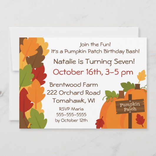 Pumpkinpflaster Herbst-Party Einladungen (Rückseite)