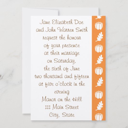 Pumpkinpflaster in Orange Wedding Einladung (Vorderseite)