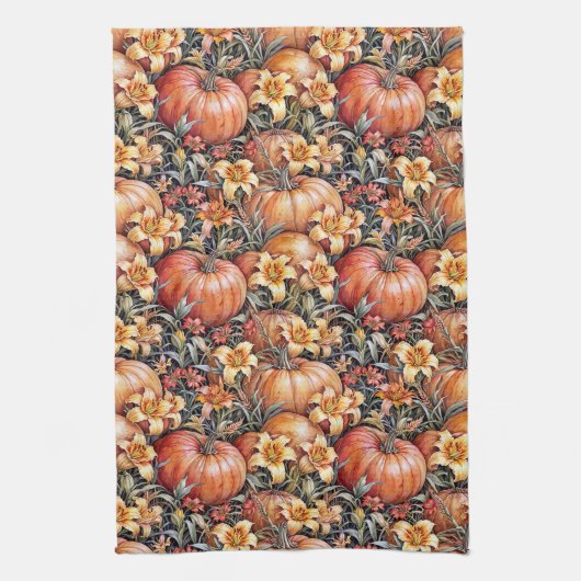 Pumpkinpflaster und Taglilien Geschirrtuch (Vertikal)