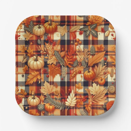 Pumpkins Ahorn Blätter Herbstplatten Pappteller (Vorderseite)