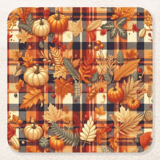 Pumpkins Ahorn Blätter Herbstplatten Rechteckiger Pappuntersetzer (Vorderseite)