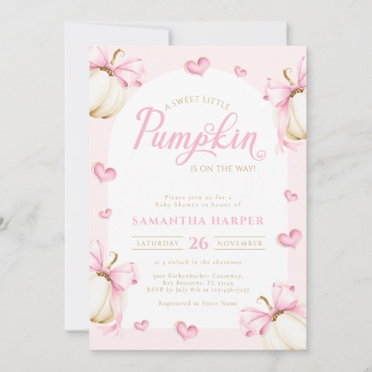 Pumpkins and Bows Girl Baby Shower Invitation Einladung (Vorderseite)