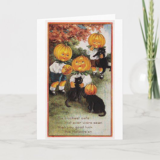 Pumpkins and Cats Vintage Halloween Karte (Vorderseite)