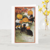 Pumpkins and Cats Vintage Halloween Karte (Gelbe Blume)