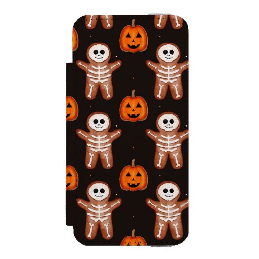 Pumpkins and Skeleton Gingerbread Halloween Design Incipio iPhone Geldbeutel-Hülle (Folio Vorderseite)