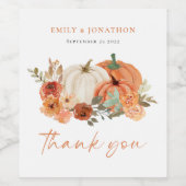 Pumpkins Autumn Florals Names Wedding Vielen Dank Weinetikett (Einzelnes Label)