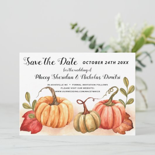 Pumpkins Autumn Hochzeit im Herbst Save the Date C Einladung (Stehend Vorderseite)
