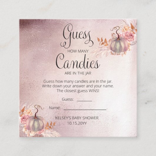 Pumpkins Baby Showköder Kandies in Jar Game Enc Begleitkarte (Vorderseite)