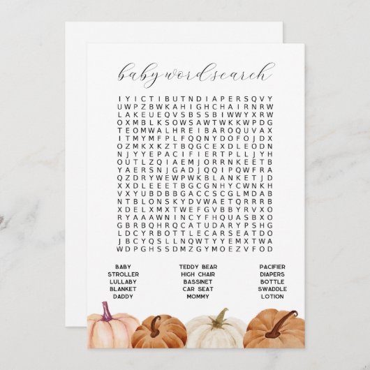 Pumpkins Baby Word Search Game Card Einladung (Vorne/Hinten)