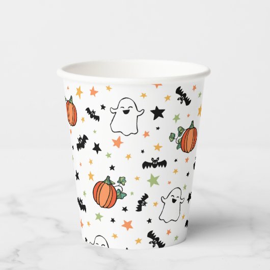 Pumpkins Bats Ghosts Niedliches Halloween-Muster Pappbecher (Vorderseite)