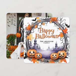 Pumpkins Bats Wasserfarbenkarte Halloween Card Feiertagskarte