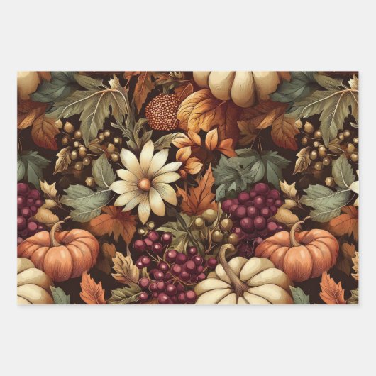 PUMPKINS-BLÄTTER IM AUTUMENFALL BLUME GESCHENKPAPIER SET (Vorderseite)