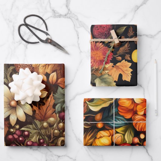 PUMPKINS-BLÄTTER IM AUTUMENFALL BLUME GESCHENKPAPIER SET (Vorderseite)