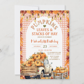 Pumpkins Blätter und Stapel von Hay Fall Geburtsta Einladung