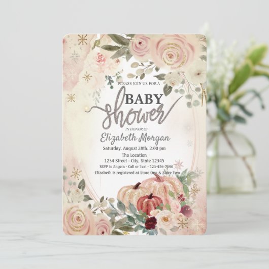 Pumpkins Boho Blume Kinderdusche Einladung (Stehend Vorderseite)