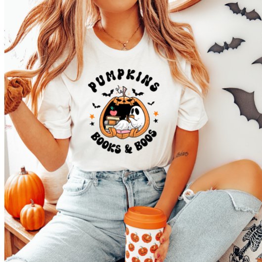 Pumpkins Books & Boos Niedlich Ghost Reading Hallo T-Shirt