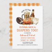 Pumpkins Brew und Diapers zu Kinderdusche Herbst Einladung (Vorne/Hinten)