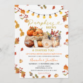 Pumpkins Brews Diapers Herbstlaubs Gender-Offenleg Einladung (Vorne/Hinten)