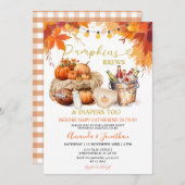 Pumpkins bricht Diapers Rustikale Blätter Gender R Einladung (Vorne/Hinten)