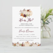 Pumpkins Burgundy Orange Floral Gender Reveal Einladung (Stehend Vorderseite)