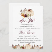 Pumpkins Burgundy Orange Floral Gender Reveal Einladung (Vorne/Hinten)