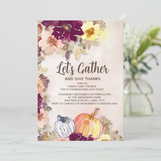 Pumpkins Burgundy Pink Floral Erntedank Dinner (Stehend Vorderseite)