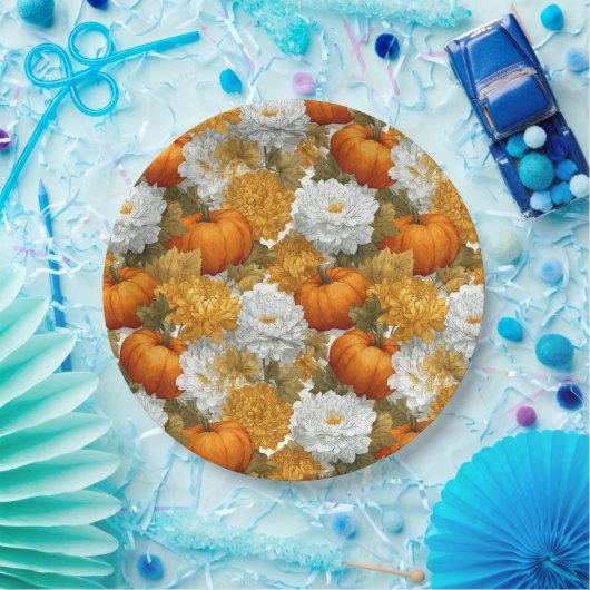 Pumpkins & Chrysanthemas Fall Design Pappteller (Party)