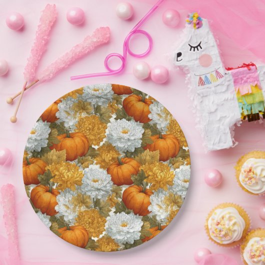 Pumpkins & Chrysanthemas Fall Design Pappteller (Party)