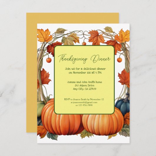 Pumpkins Erntedank Dinner am Tag Einladung (Vorne/Hinten)