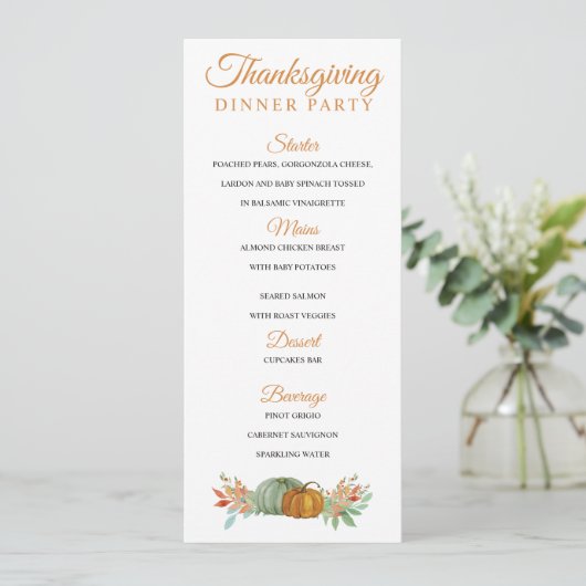 Pumpkins Erntedank Herbstmenü Einladung (Stehend Vorderseite)