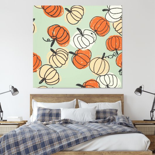 Pumpkins: Erntedank nahtlos Muster. Leinwanddruck (Insitu (Schlafzimmer))