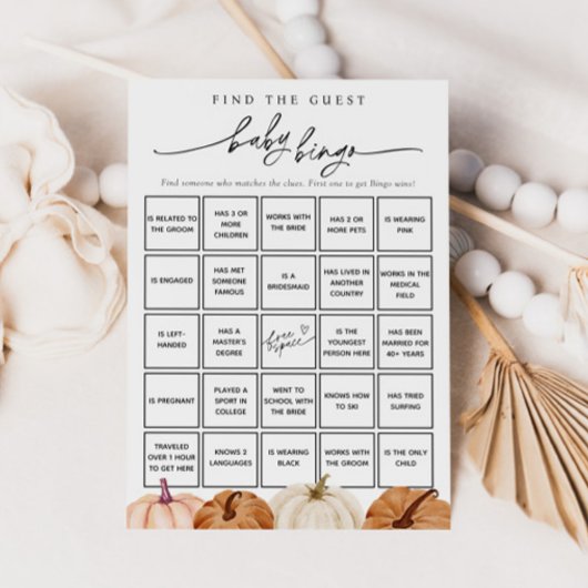 Pumpkins Finden Sie die Baby Bingo Game Card Einladung
