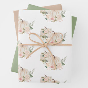 Pumpkins Floral Fall Beige Sage Geschenkpapier Set