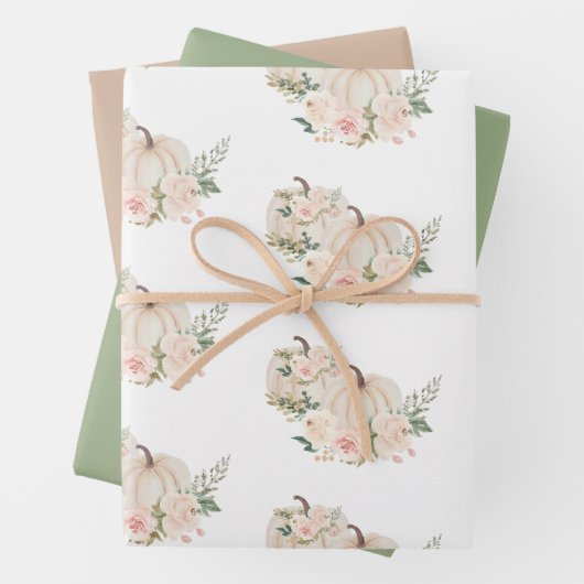 Pumpkins Floral Fall Beige Sage Geschenkpapier Set (Beispiel)