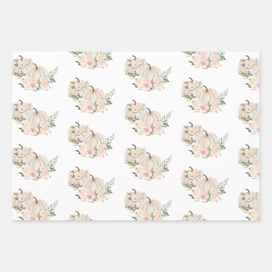 Pumpkins Floral Fall Beige Sage Geschenkpapier Set (Vorderseite)