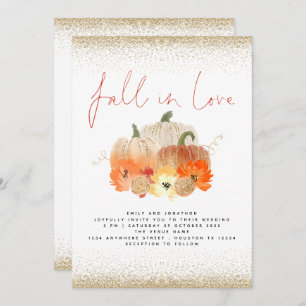 Pumpkins Florals Gold Glitzer Fall in Liebe Hochze Einladung