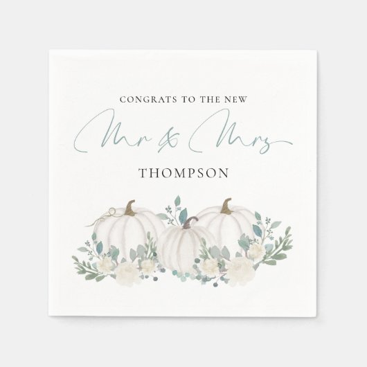 Pumpkins Florals Script Glückwunschs Mr. Wedding Serviette (Vorderseite)