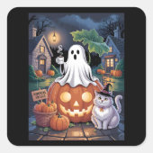 Pumpkins For Sale & Caffeine Ghost & Cat Quadratischer Aufkleber (Vorderseite)